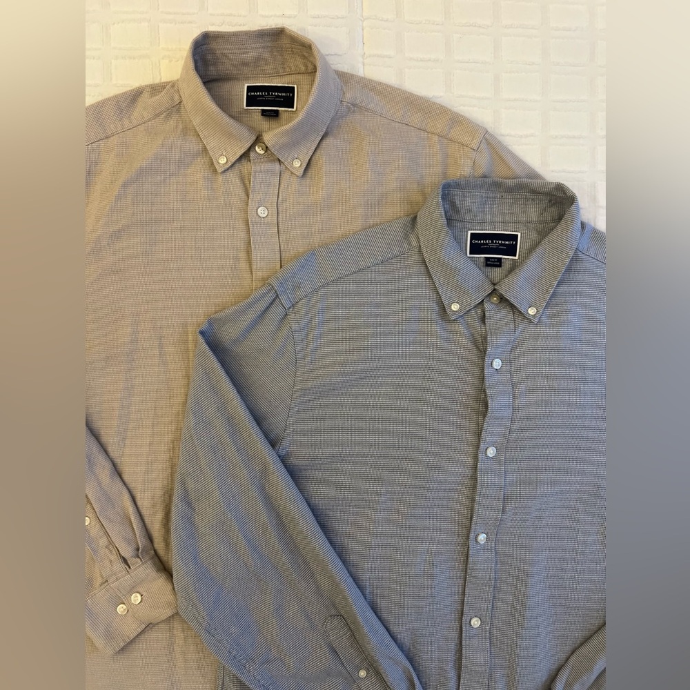 2 Charles Tyrwhitt Dress Shirts XL Slim Fit Business Casual Oxford Button-Down
